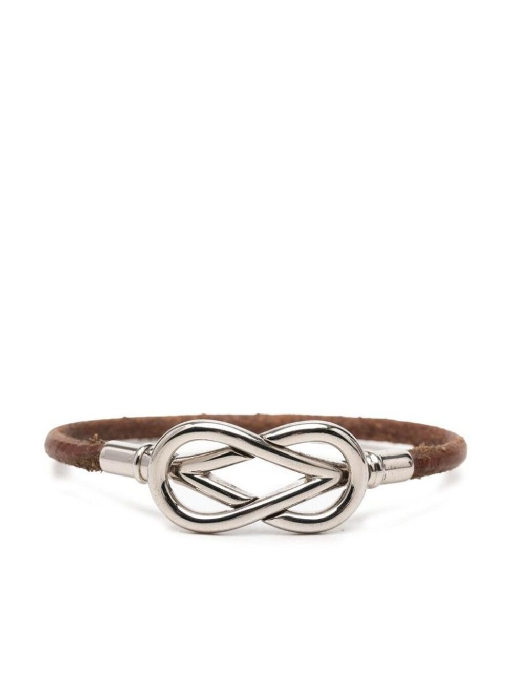 Hermes Atame Bracelet Brown Silver Metal Leather